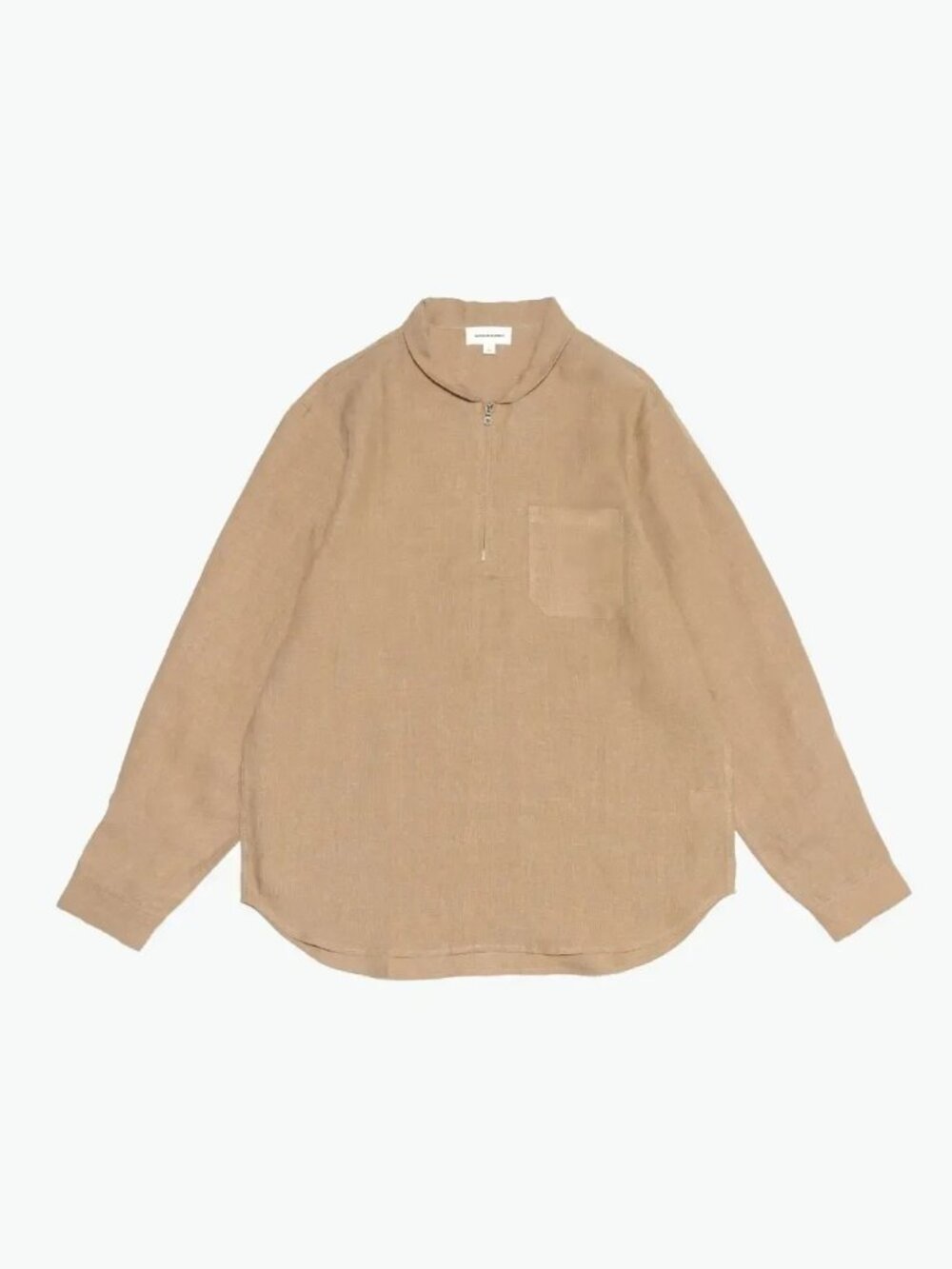 Common Market Tan Linen Quarter Zip Penny Collar Long Sleeve Shirt/3934